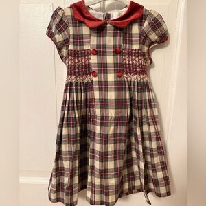 Kidiwi Plaid Dress with Red Velvet Collar